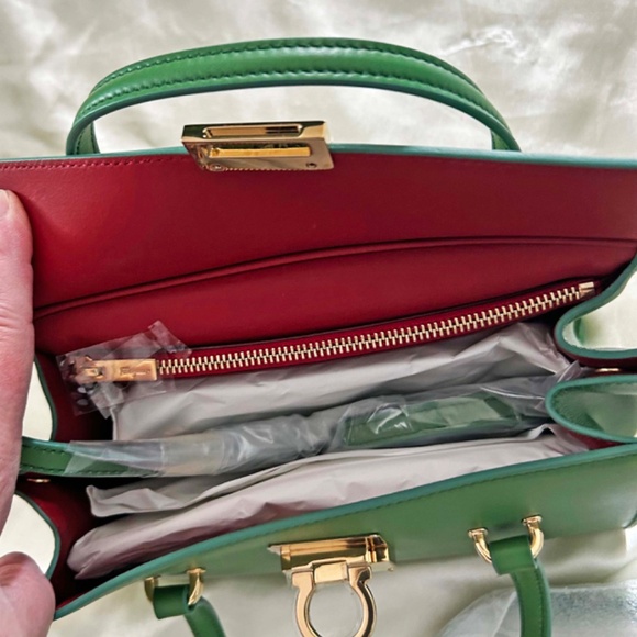 SATCHEL, SALVATORE FERRAGAMO MARA MINI CALFSKIN LEATHER,  TWO HANDLES & ONE - Picture 11 of 16